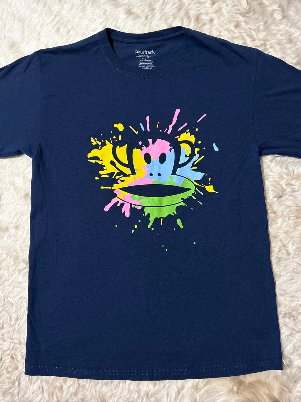 Paul Frank Navy Tee with Multicolor Splash Monkey Graphic